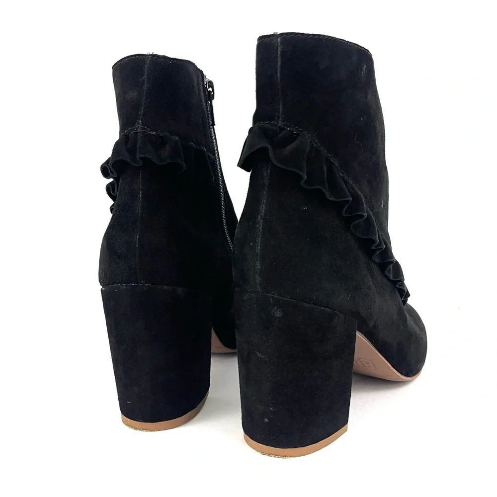 Latigo Kahlia Black Suede Boot with Ruffle Detail Block Heel Ankle Booties